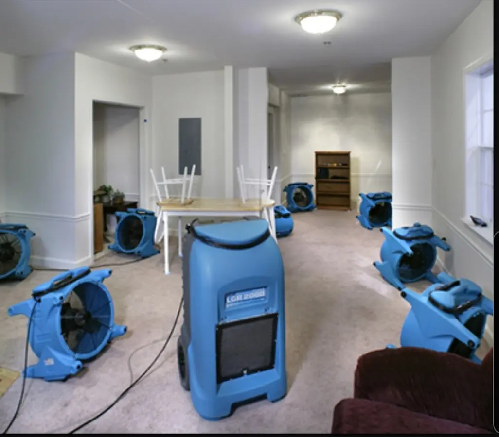 Air movers and dehumidifier setup for Water Damage Restoration in McMinnville